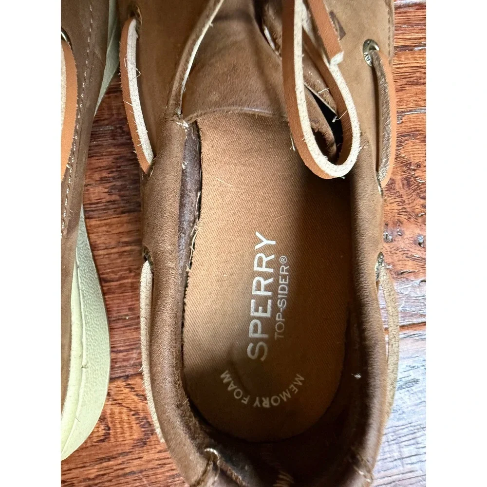 Sperry Top-Sider Kids Brown Leather Boat Shoes Memory Foam Loafers Size 2W